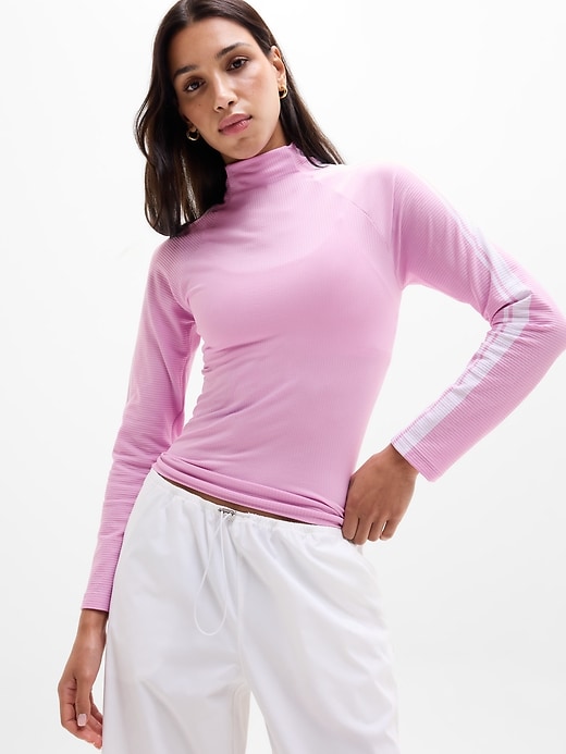 Renew Seamless Mock Neck Stripe Logo Top