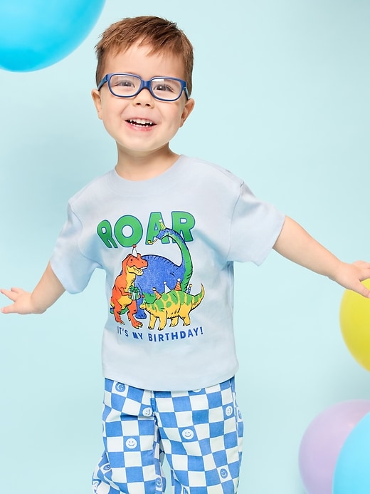 Oversized Short-Sleeve Birthday Graphic T-Shirt for Toddler Boys