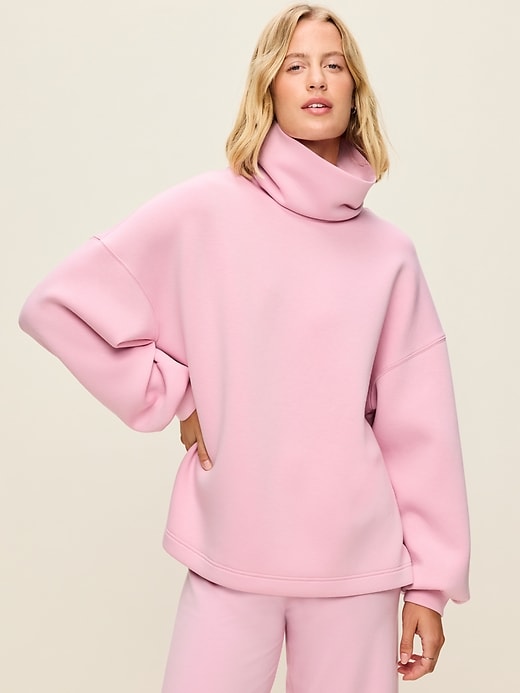 Oversized Bounce Fleece Funnel-Neck Tunic