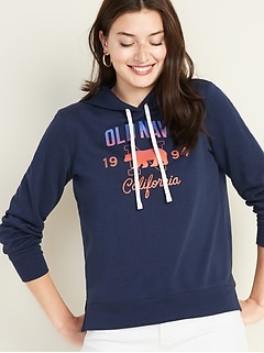 French Terry Logo-Graphic Pullover Hoodie for Women