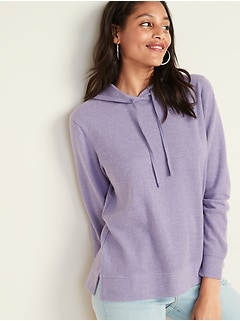 Relaxed Rib-Knit Pullover Hoodie for Women 