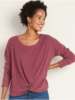 Relaxed Twist-Front Rib-Knit Top for Women 