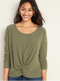 Relaxed Twist-Front Rib-Knit Top for Women 