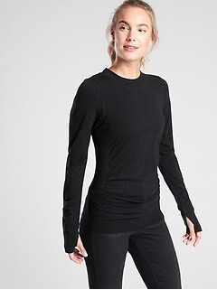NWT $64 S M & L Athleta Bright White Waterfall front LS Top #583974 Long Sleeve 