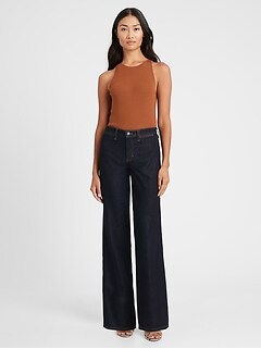 High-Rise Wide-Leg Zipper Pocket Jean