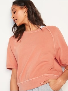 Vintage Garment-Dyed Elbow-Sleeve Sweatshirt