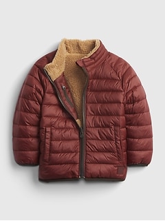 갭 남아용 푸퍼 자켓 GAP Toddler 100% Recycled Nylon Reversible Sherpa Jacket,dark red
